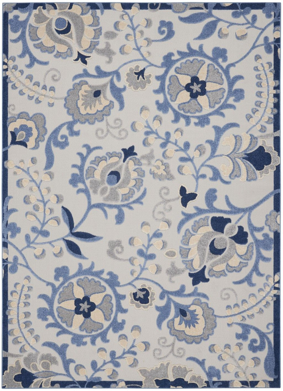 8' X 11' Floral Outdoor & Indoor Area Rug - Blue / Gray