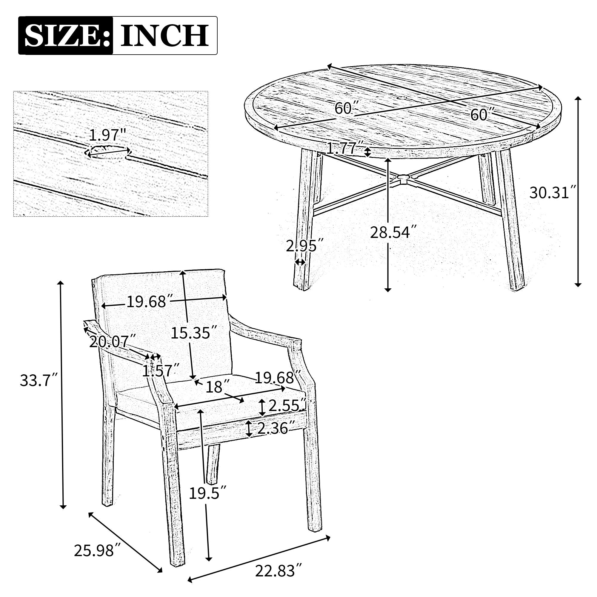 Outdoor Dinning Set 6 Person Dinning Set With An Umbrella Hole And Removable Cushions For Patio, Backyard, Garden - Antique Gray