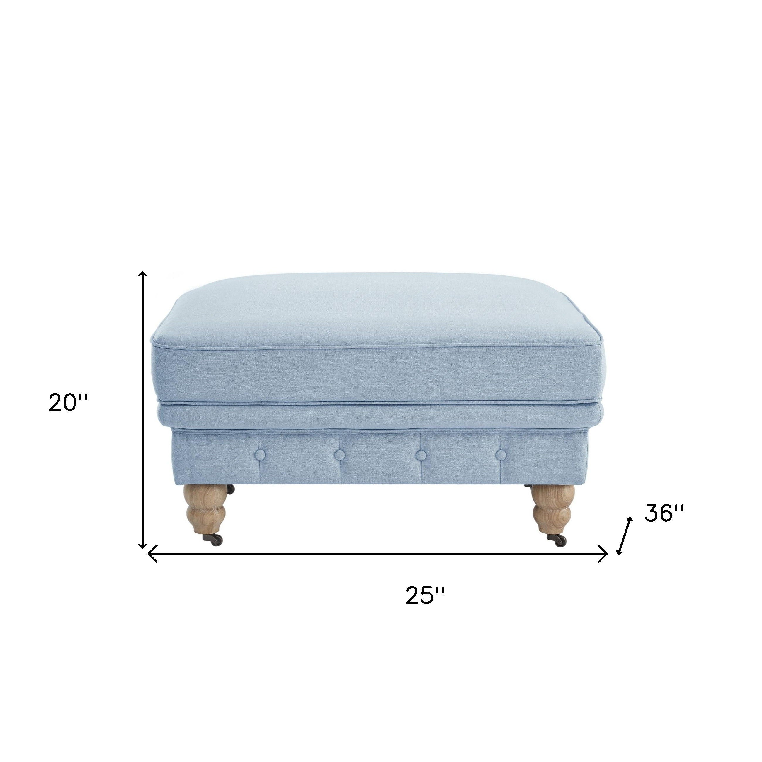 Linen Rolling Tufted Cocktail Ottoman - Light Blue / Natural