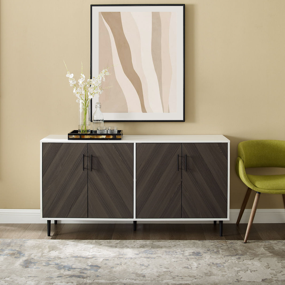 Mid-Century Modern Faux Bookmatch Door Buffet by Walker Edison | Bel Furniture