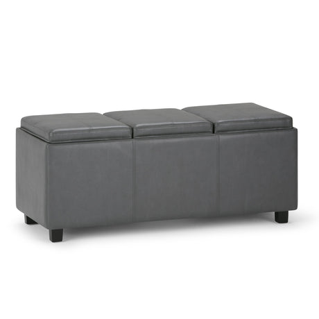 Avalon - Upholstered Storage Ottoman Dark Gray Faux Leather by Simpli-Home | Bel Furniture