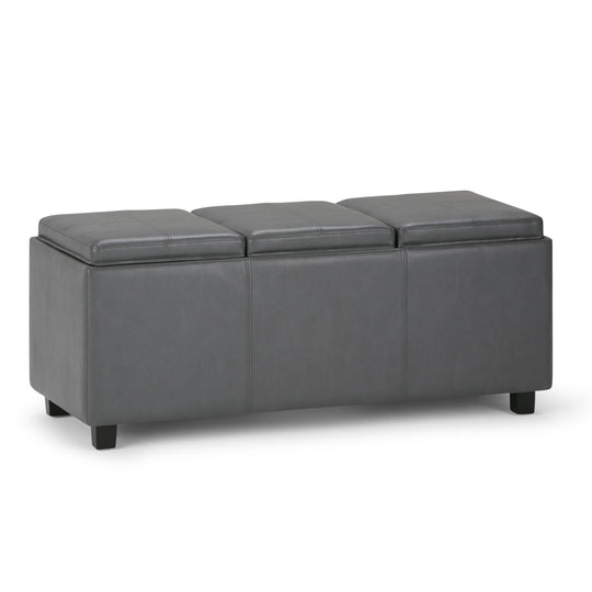 Avalon - Upholstered Storage Ottoman Dark Gray Faux Leather by Simpli-Home | Bel Furniture