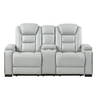 Power Console Loveseat With Power Headrest USB LED And Bookshelf Arms - Gray
