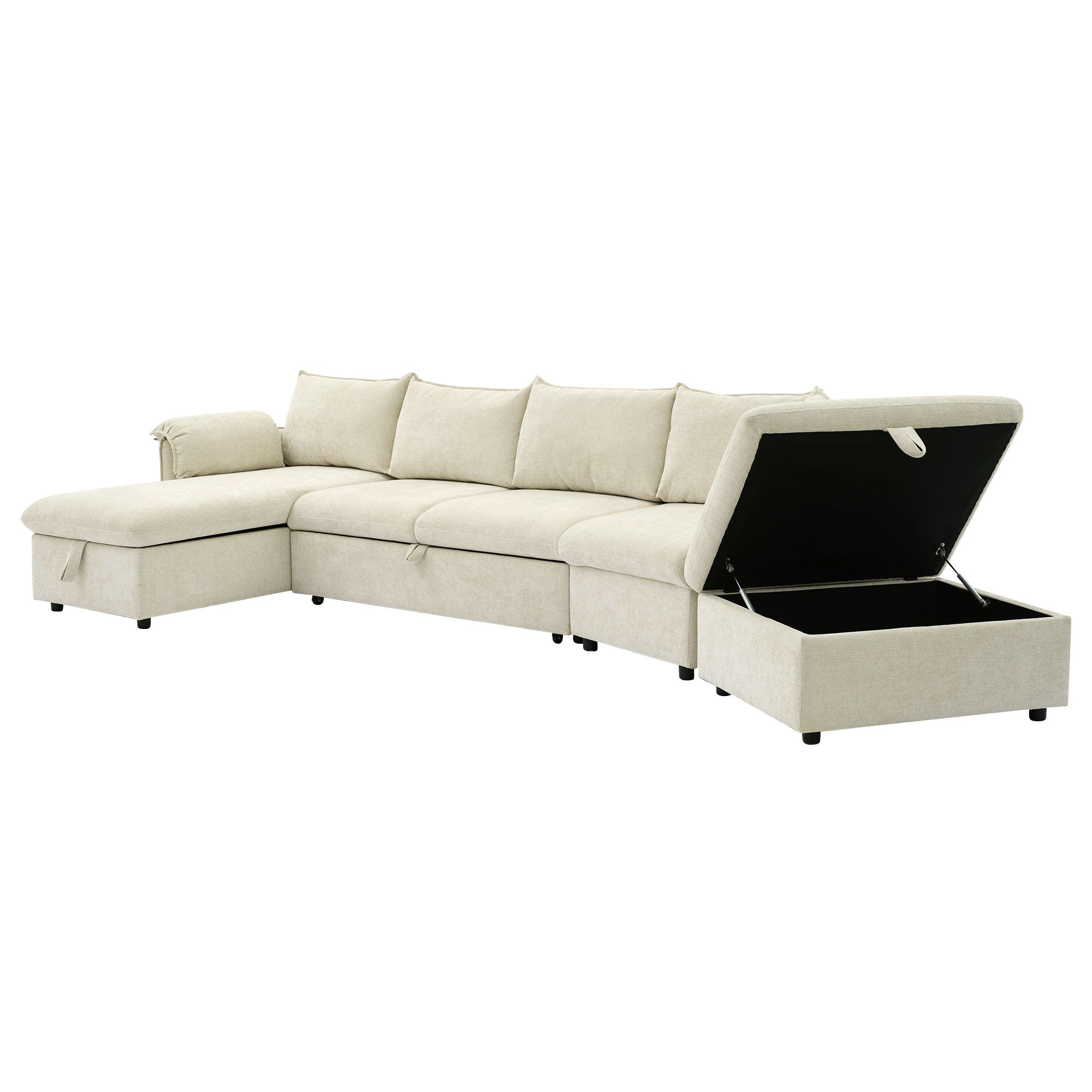 L-Shaped Sofa Sectional Sofa Couch Pull-Out Sofa Bed With A Movable Storage Ottoman, A Storage Chaise Lounge And Two USB Ports For Living Room