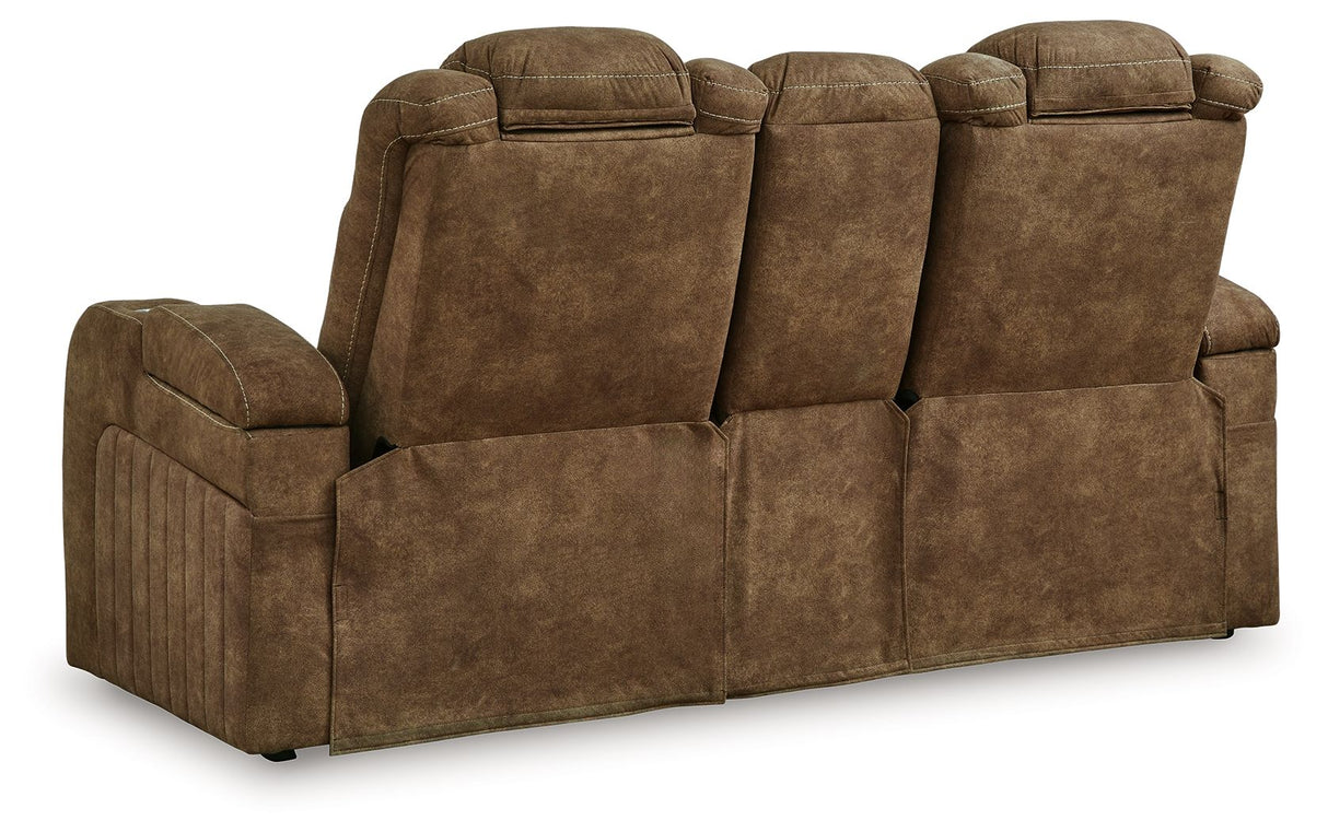 Wolfridge - Brindle - Power Reclining Loveseat With Console /Adj Hdrst by Signature Design by Ashley® | Bel Furniture