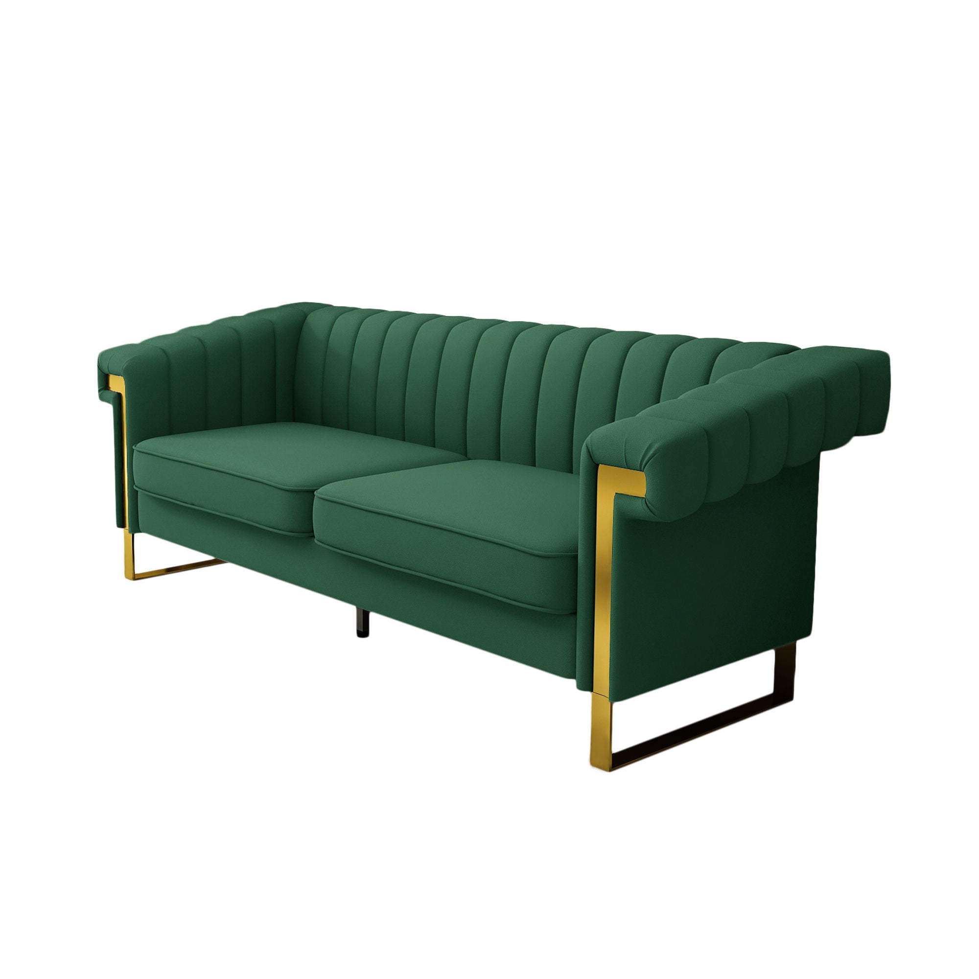 Sofa Modern Sofa With Gold Accents, Sleek Channel-Tufted Upholstery, 3 Seat Couch For Living Room And Office Decor