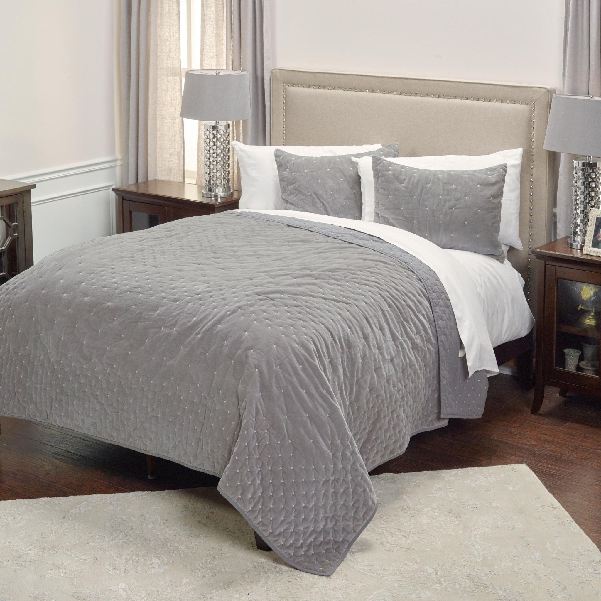 Queen Cotton 300 Thread Count Dry Clean Only Down Alternative Comforter - Gray