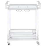 Jefferson - 2-Tier Glass Shelf Acrylic Bar Cart - Chrome by CoasterEssence | Bel Furniture
