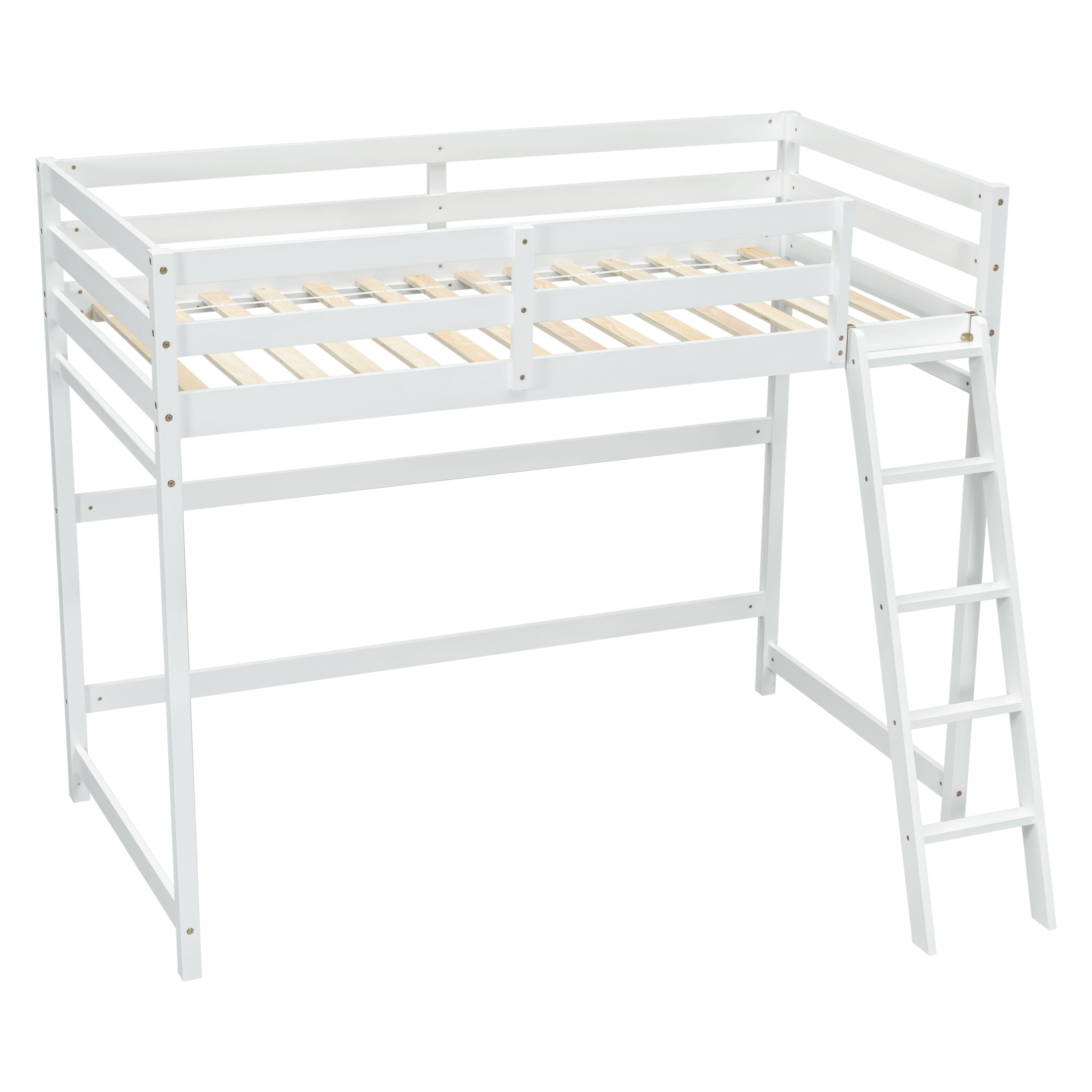 High Loft Bed With Inclined Ladder, Guardrails