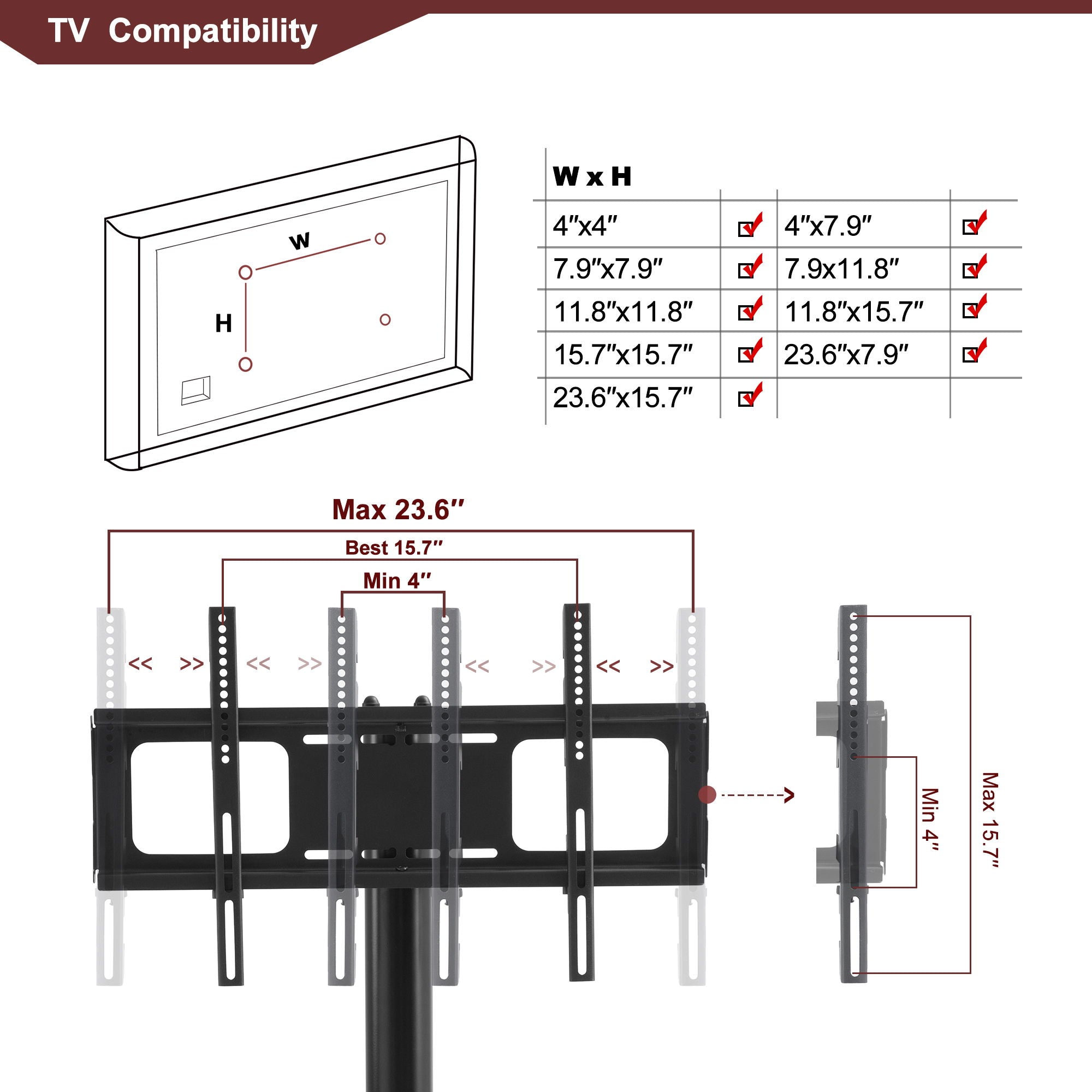 43.3" Multi-Function TV Stand Height Adjustable Bracket Swivel 3 Tier - Black