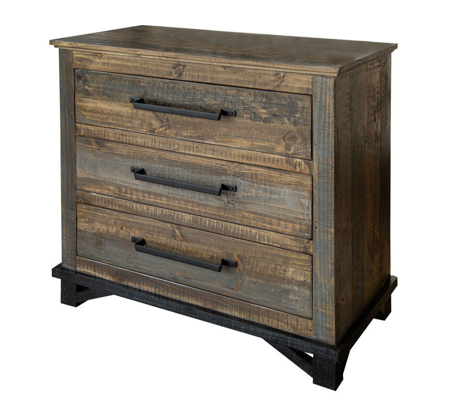 Solid Wood Three Drawer Chest - Brown / Gray