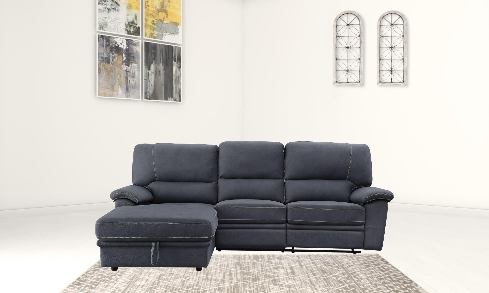 Polyester Reclining L Shaped Three Piece Sofa And Chaise Sectional - Dark Gray