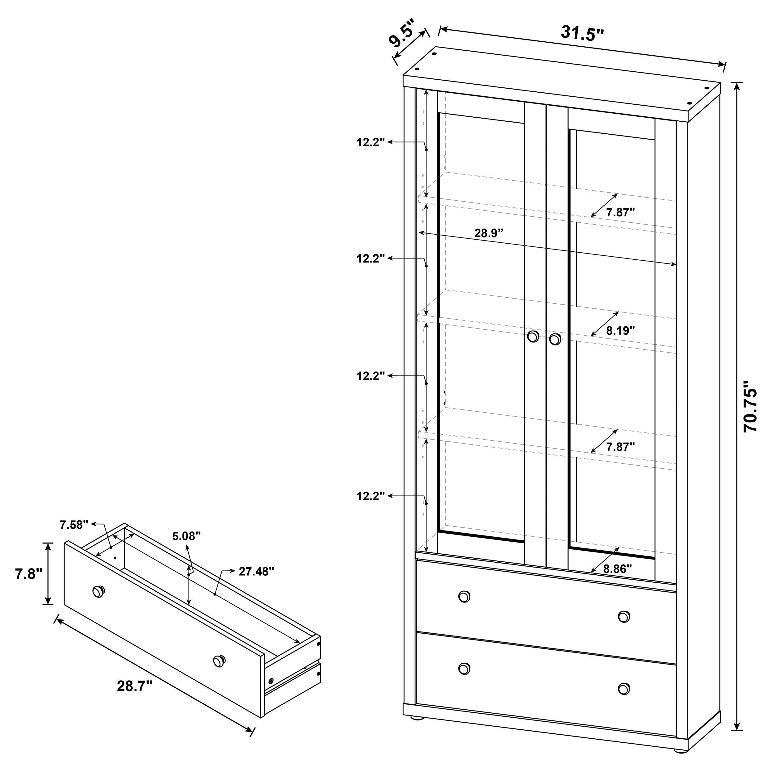 Hawthorne - 4-Shelf Glass Door Tall Cabinet With Drawers - White