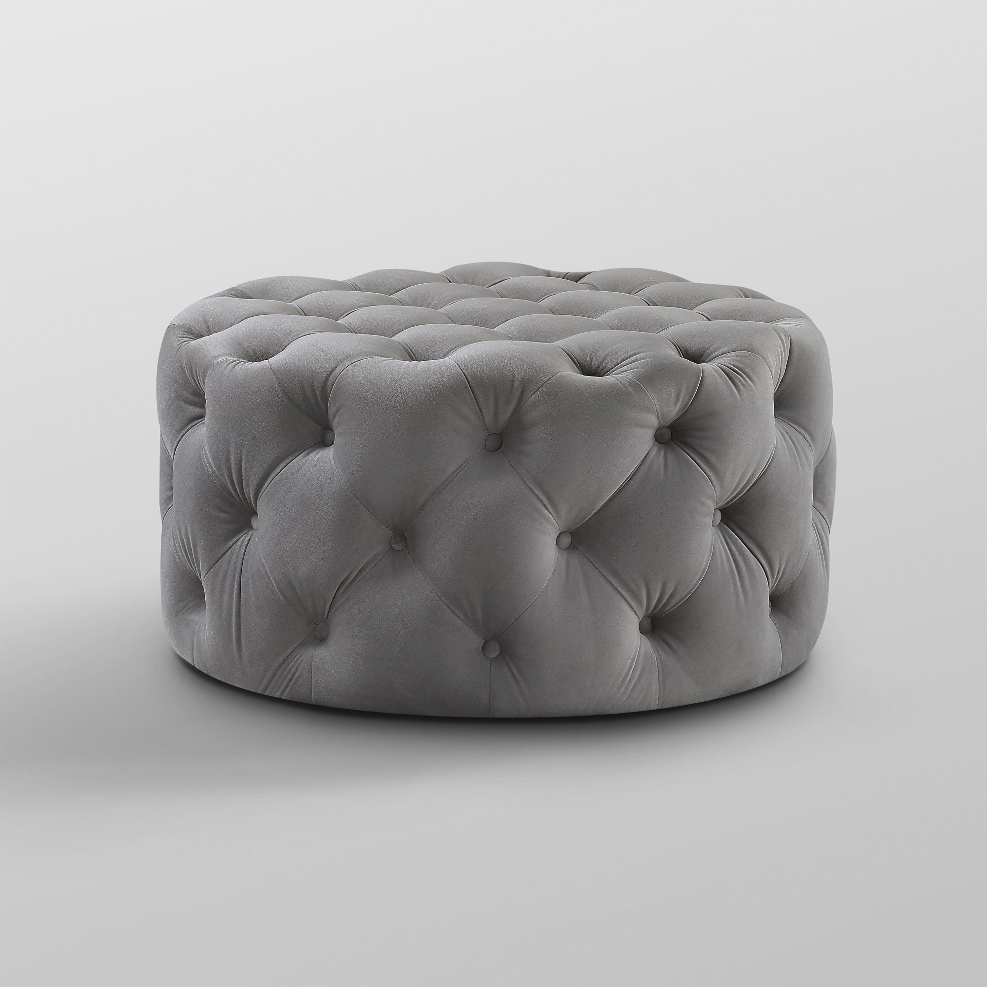 Velvet Rolling Tufted Round Cocktail Ottoman - Gray