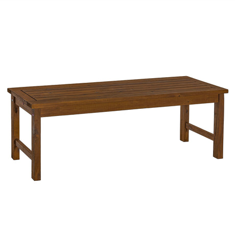 Modern Slat Top Solid Wood Patio Bench Dark Brown 18"W x 53"D x 14"H by Walker Edison | Bel Furniture