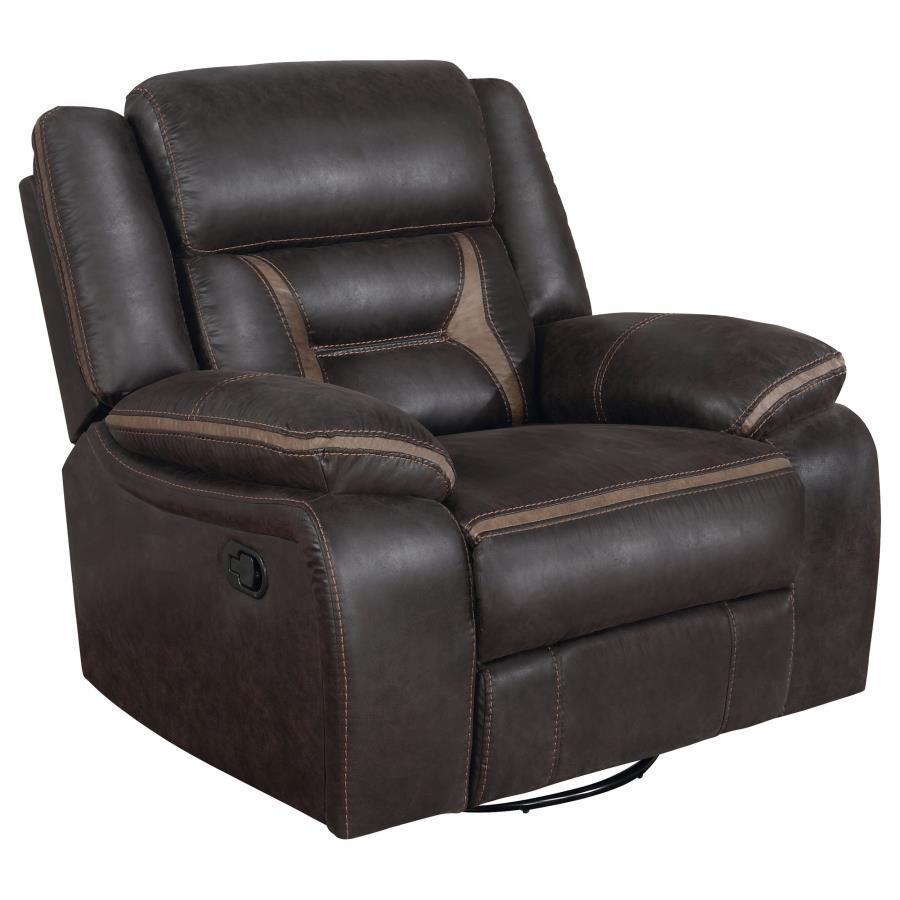 Greer - Upholstered Swivel Glider Recliner Chair Dark Brown by CoasterEveryday | Bel Furniture