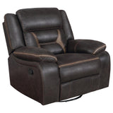 Greer - Upholstered Swivel Glider Recliner Chair Dark Brown by CoasterEveryday | Bel Furniture