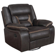 Greer - Upholstered Swivel Glider Recliner Chair Dark Brown by CoasterEveryday | Bel Furniture