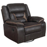 Greer - Upholstered Swivel Glider Recliner Chair Dark Brown by CoasterEveryday | Bel Furniture