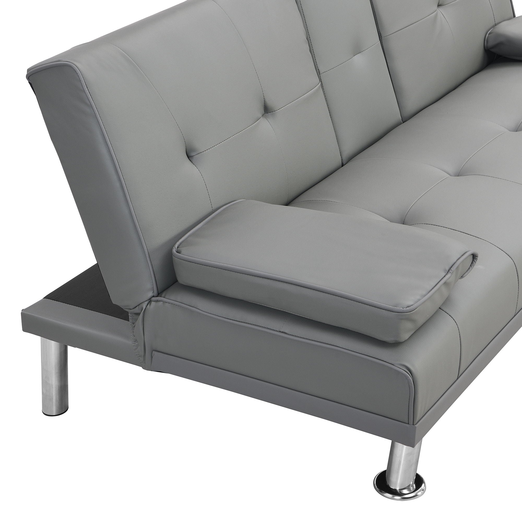 Sofa Bed With Armrest Two Holders Wood Frame, Stainless Leg Futon