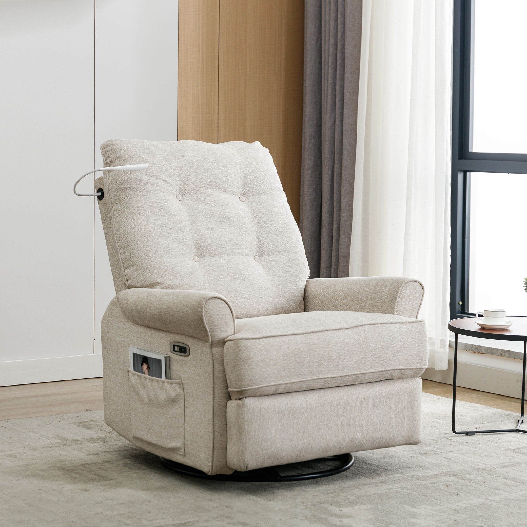 Reclining Chair 270 Degree Swivel Recliner Chairs With USB Port, Side Pocket And Touch Sensitive Lamp For Living Room, Bedroom