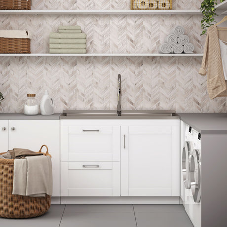 Shaker - Modern Wide Laundry Cabinet With Faucet And Stainless Steel Sink - White by Simpli-Home | Bel Furniture