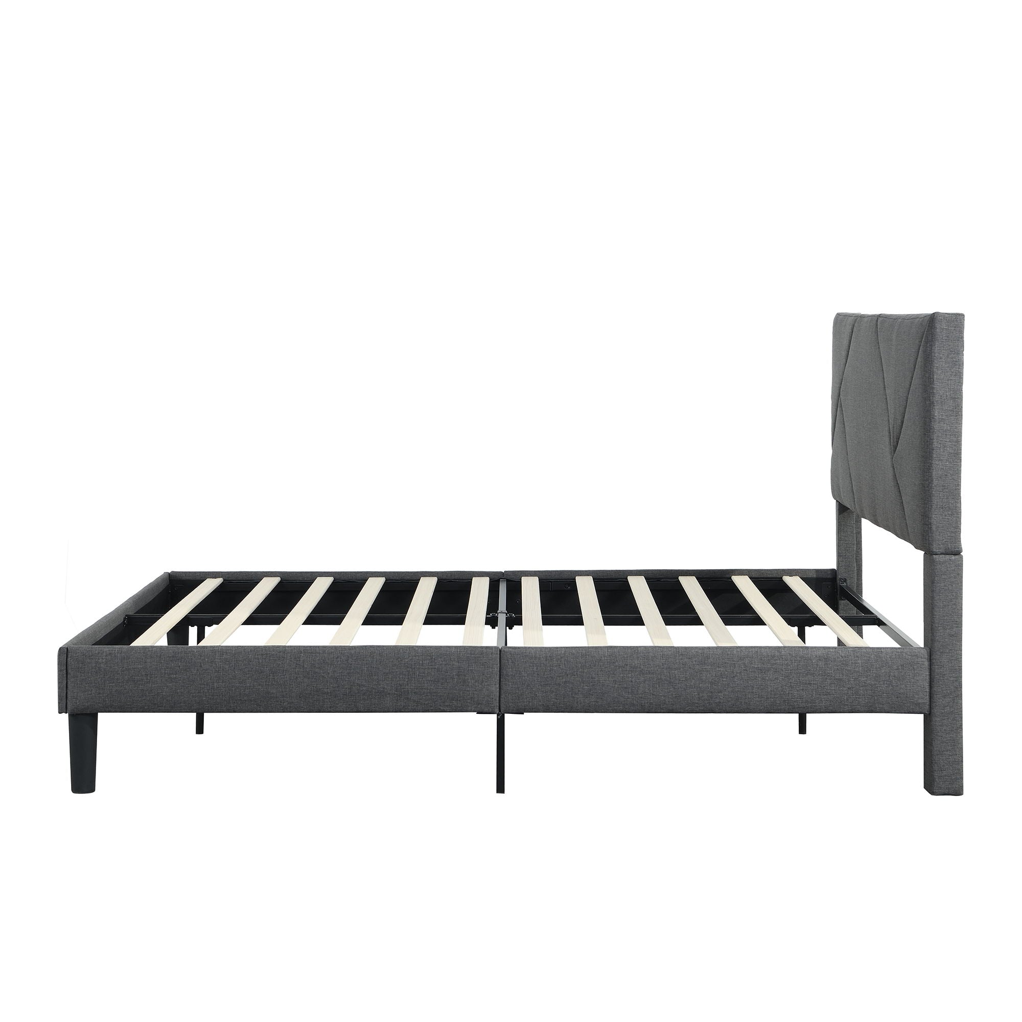 Full Size Upholstered Platform Bed Frame With Headboard, Strong Wood Slat Support, Mattress Foundation, No Box Spring Needed - Gray