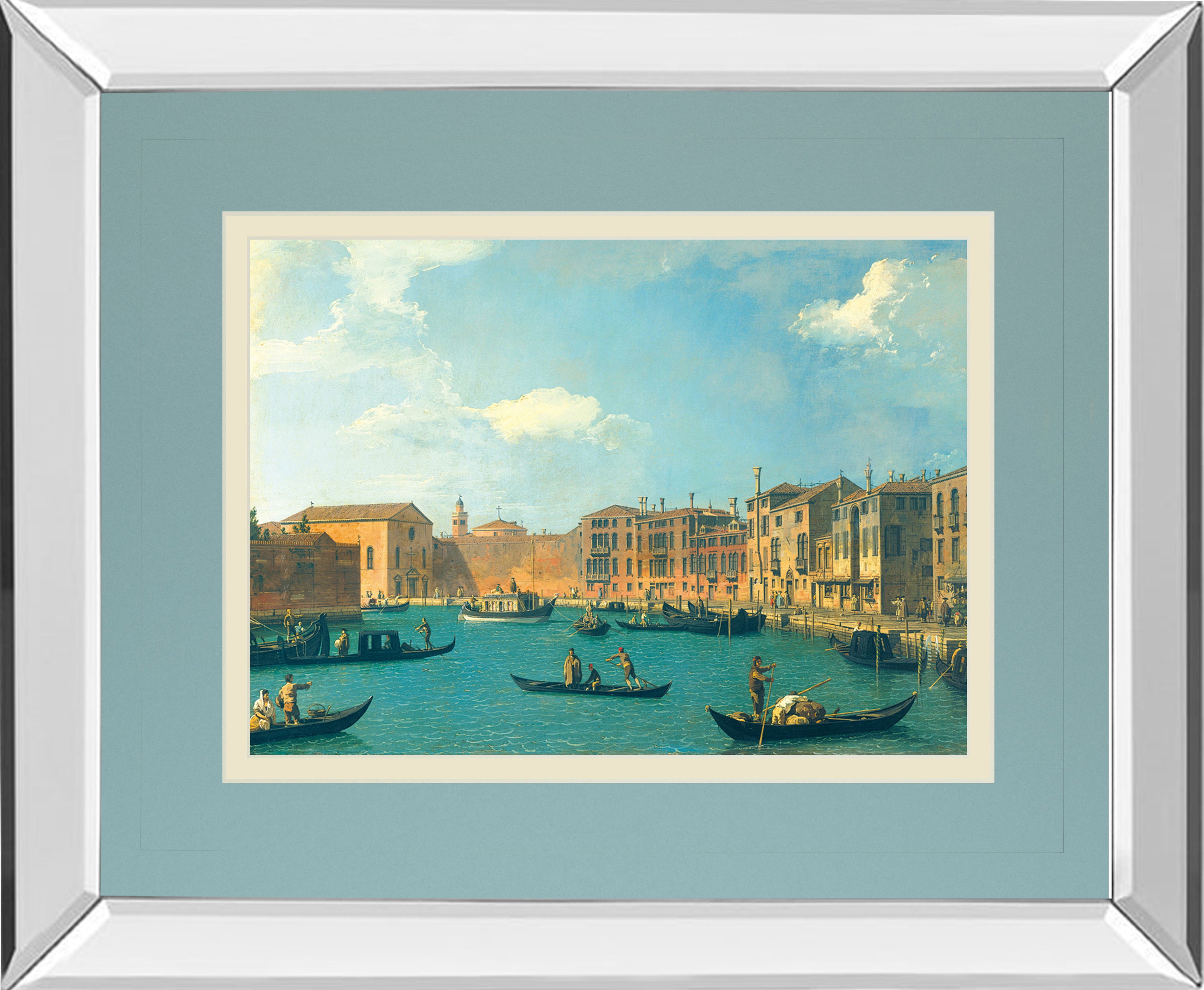 View Of The Canal Of Santa Chiara By Antonia Canaletto - Mirror Framed Print Wall Art - Blue