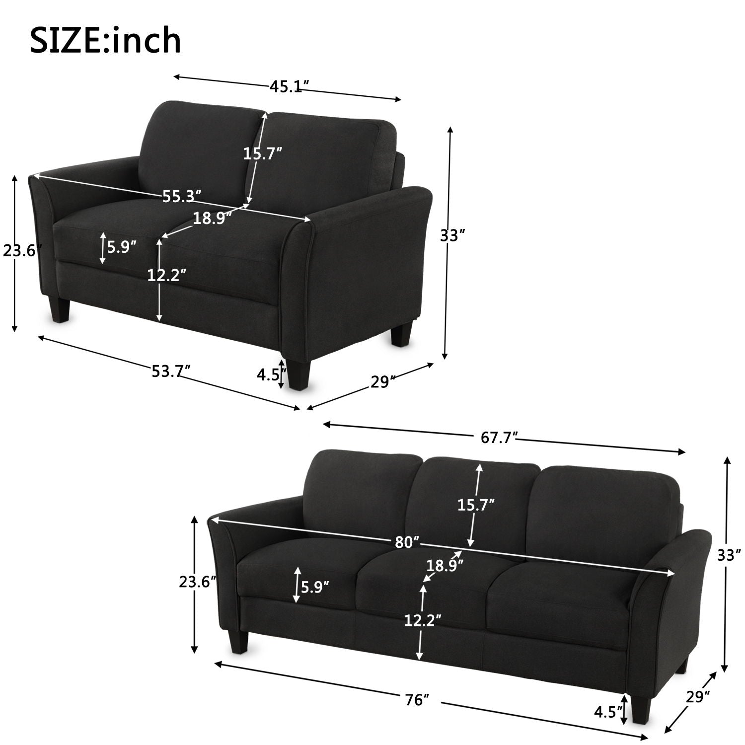 Living Room Furniture Loveseat Sofa And 3 Seat Sofa