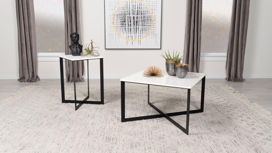 Tobin - Square Marble Top End Table - White And Black