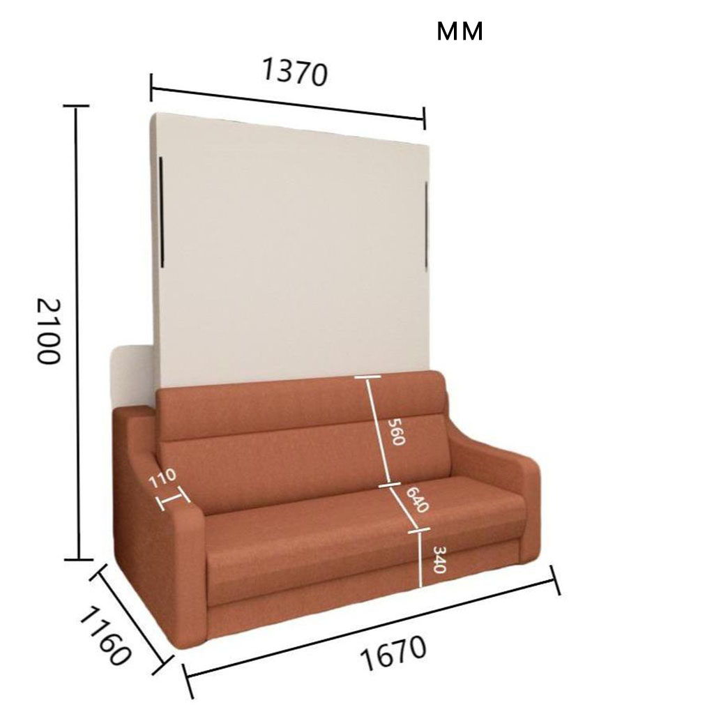 Morden Deisgn Vertical Murphy Bed With Sofa For Bedroom Or Guestroom White Wall Bed Space Saving Hidden Bed With New Style Gas Struts - Orange