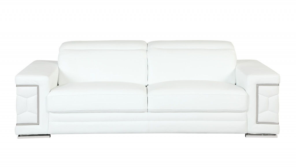 Silver Legs Sofa Italian Leather - White