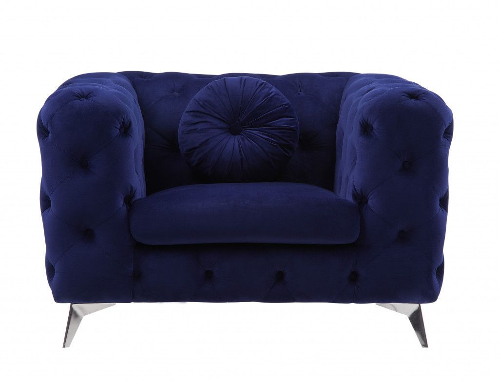 Fabric And Black Tufted Arm Chair 41" - Blue