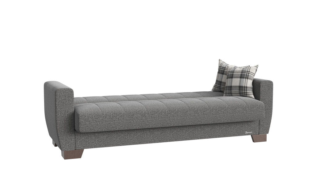 Chenille Sleeper Sleeper Sofa And Toss Pillows With Brown Legs - Gray