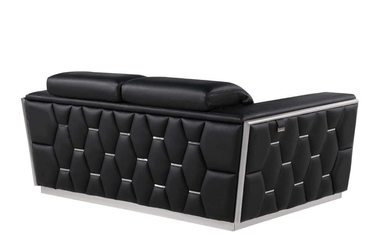 Italian Leather, Loveseat - Black / Silver