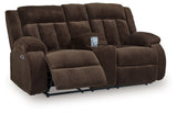 Free Wake - Double Relcining Power Loveseat With Console - Chocolate