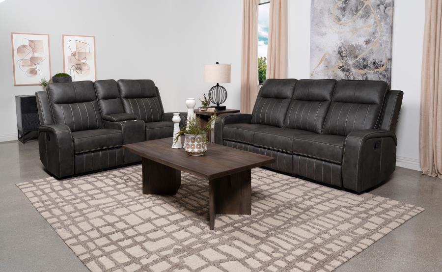 Raelynn - Upholstered Reclining Sofa Set Dark Gray 2 Pc. Sofa, Loveseat by Coaster Fine Furniture | Bel Furniture