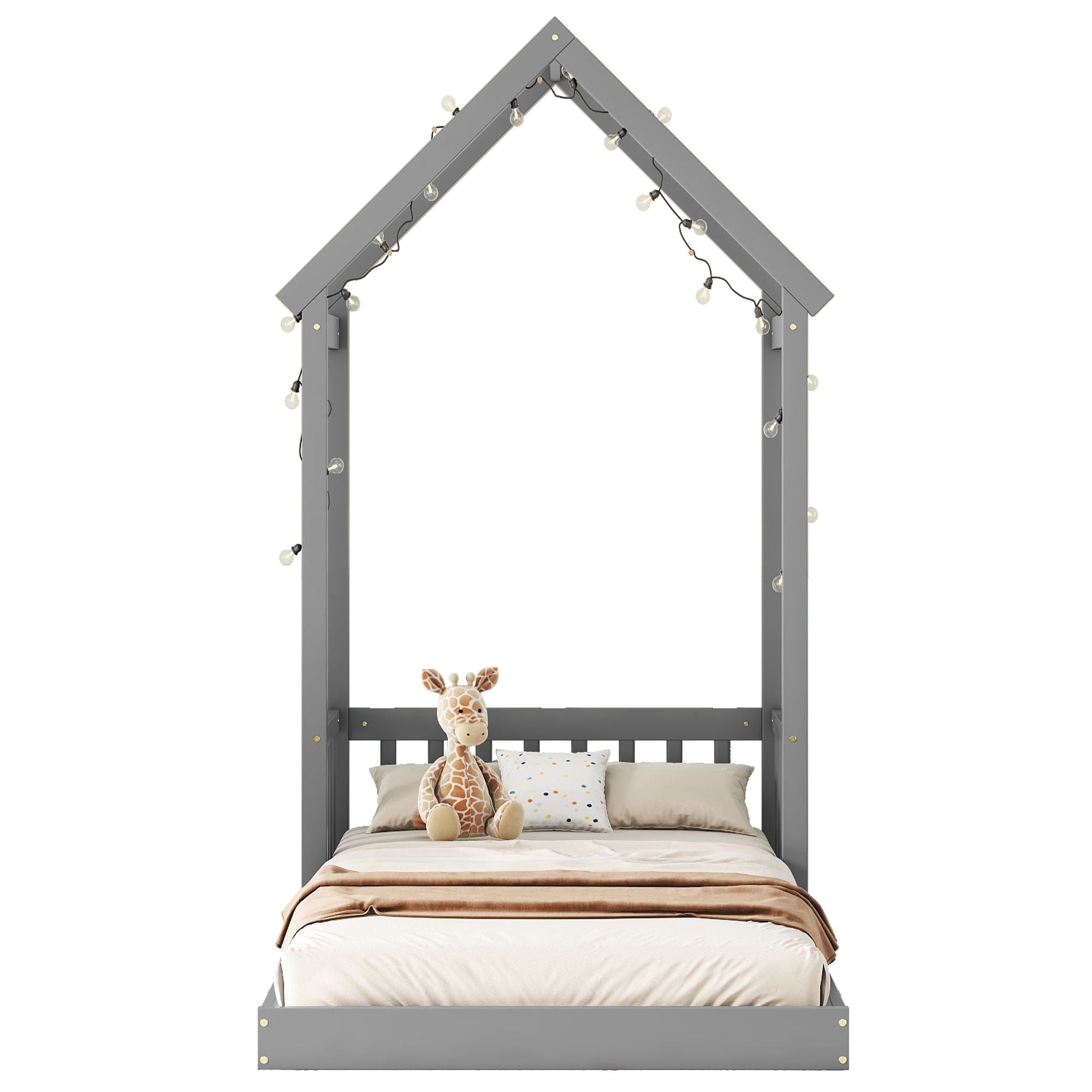 House-Shaped Roof Headboard Floor Bed, (Without Slats)