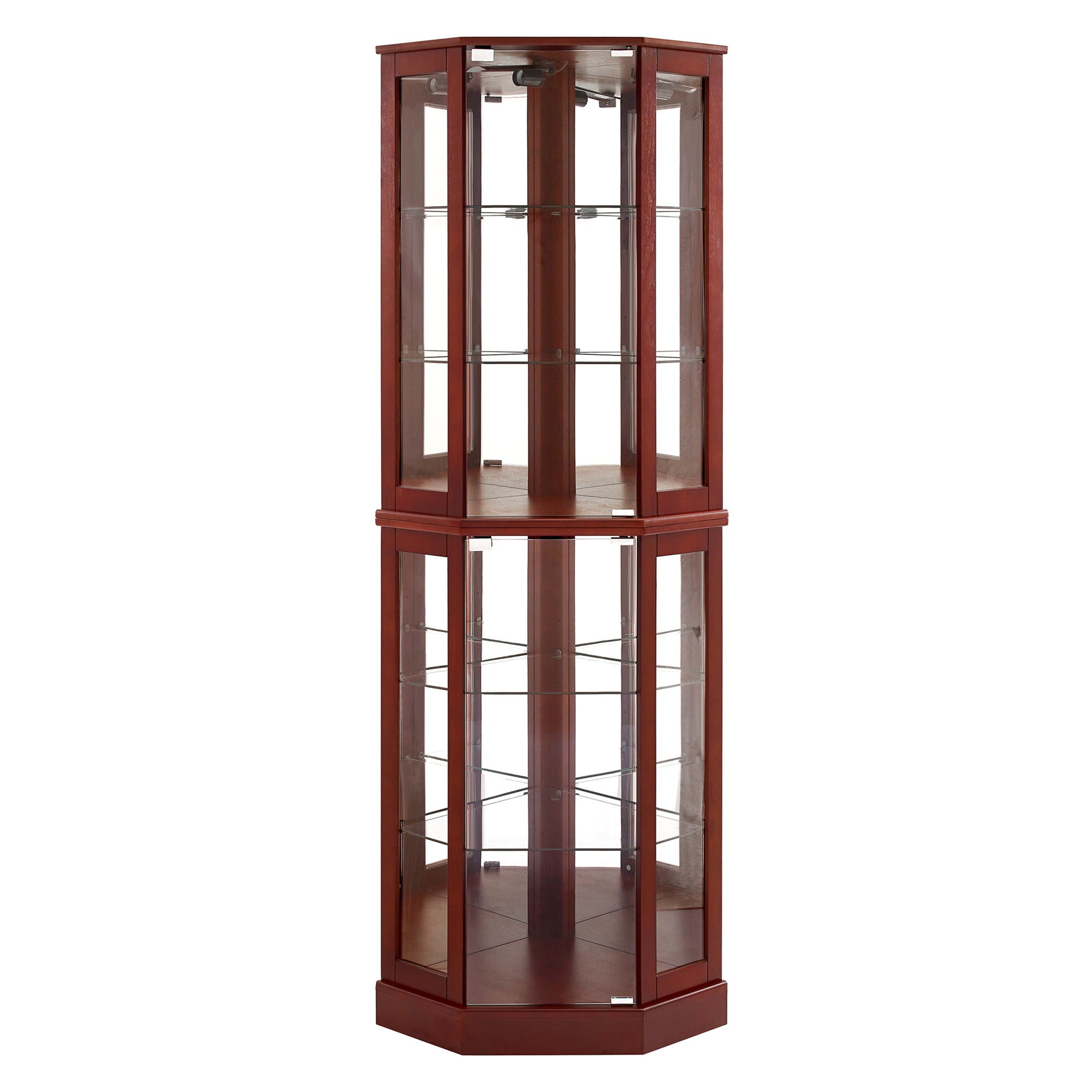 6 Shelf Corner Curio Display Cabinet With Lights, Mirrors And Adjustable Shelves (E26 Light Bulb Not Included)