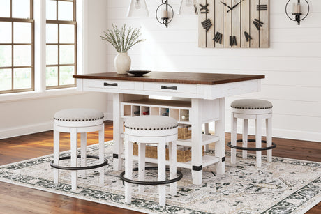 Valebeck - White / Brown - 5 Pc. - Counter Table With Wine Rack, 4 Swivel Stools by Signature Design by Ashley® | Bel Furniture
