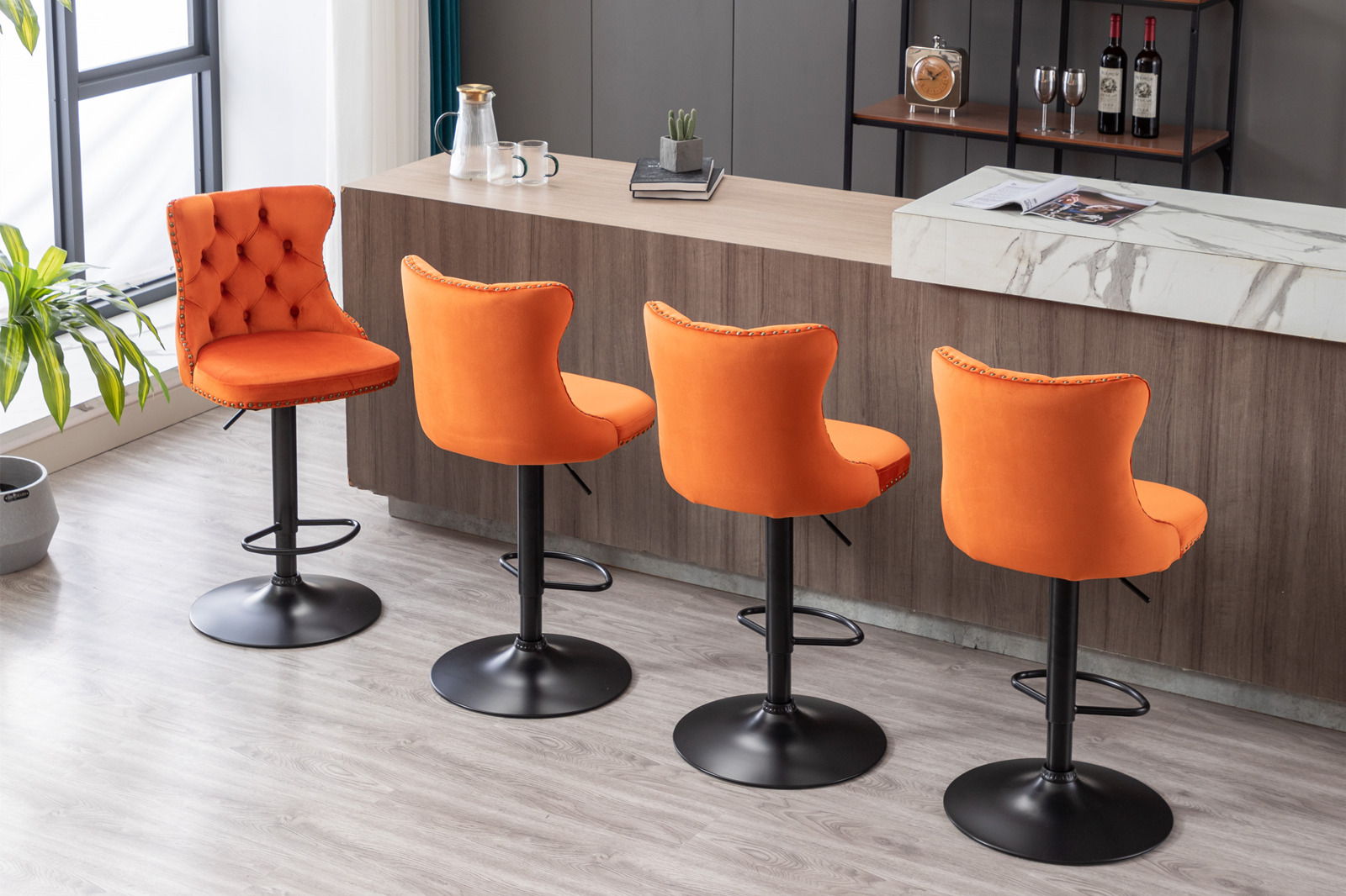 Swivel Velvet Barstools Adjusatble Seat Height, Modern Upholstered Bar Stools With Backs Comfortable Tufted For Home Pub And Kitchen Island (Set of 2)