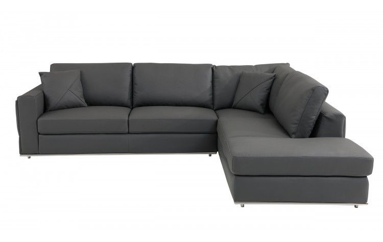 Italian Leather Reclining L Shaped Two Piece Corner Sectional - Dark Gray