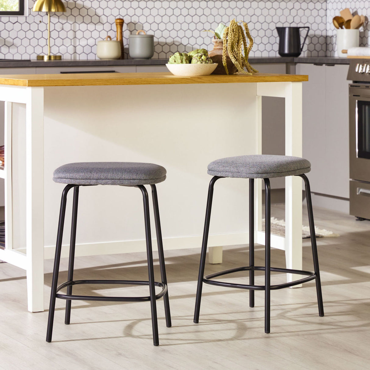 Modern Simple Counter Stool With Upholstered Seat (Set of 2) by Walker Edison | Bel Furniture