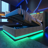Upholstered Bed, 360 Surround LED Function, Remote Control, Hydraulic Storage Bed With USB, Type-C Charging (Without Mattress)