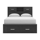 Stabotta - Queen Bookcase Bed With Storage Footboard And 2 Under Bed Storage Units - Black