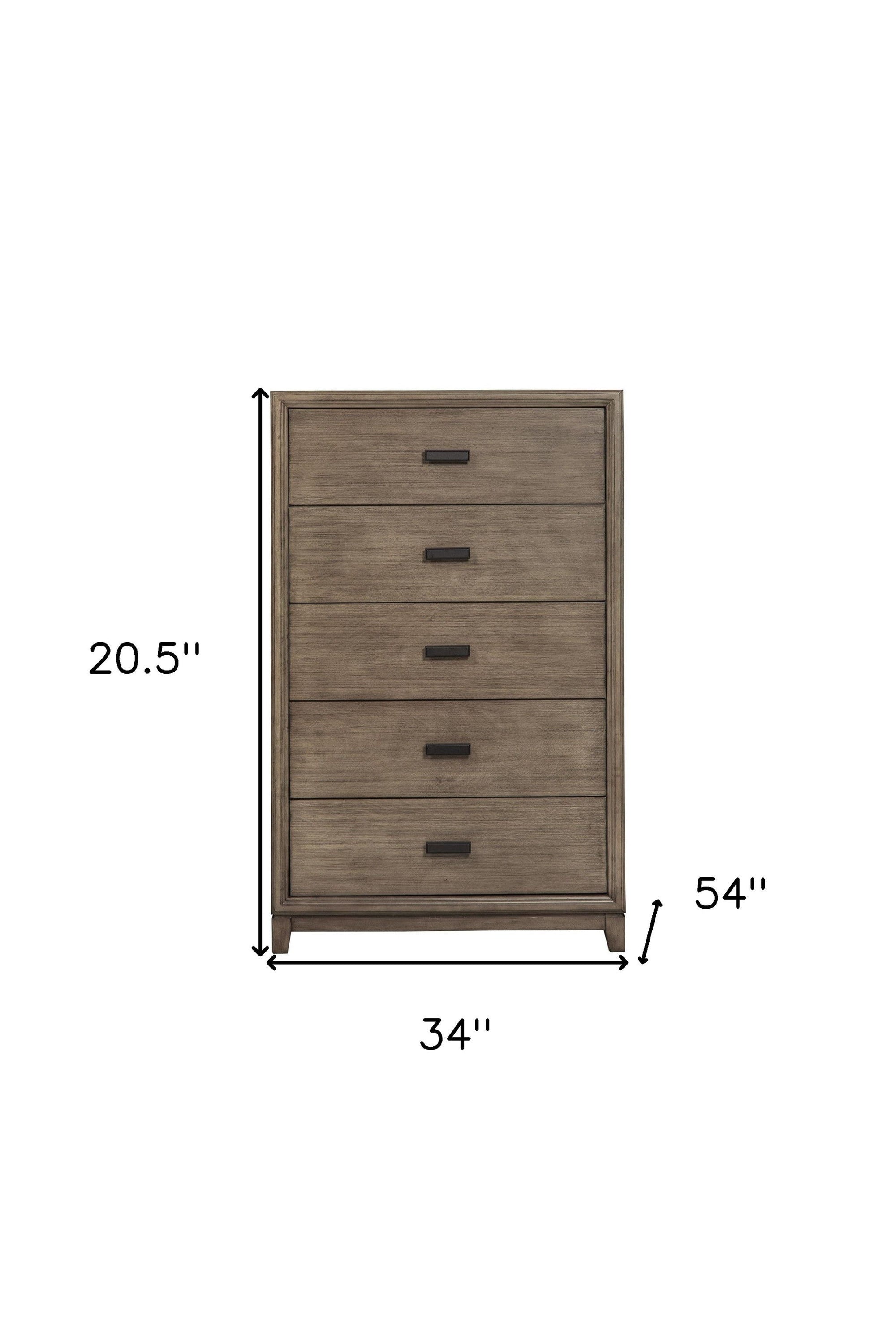 Solid Wood 5 Drawer Chest - Gray