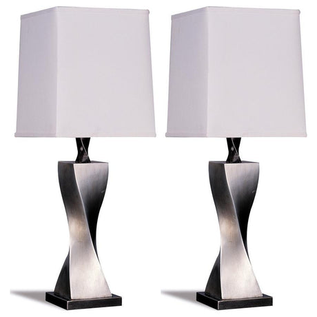 Keene - Tapered Shade Table Lamp Silver (Set of 2) - Distressed Silver by CoasterEveryday | Bel Furniture