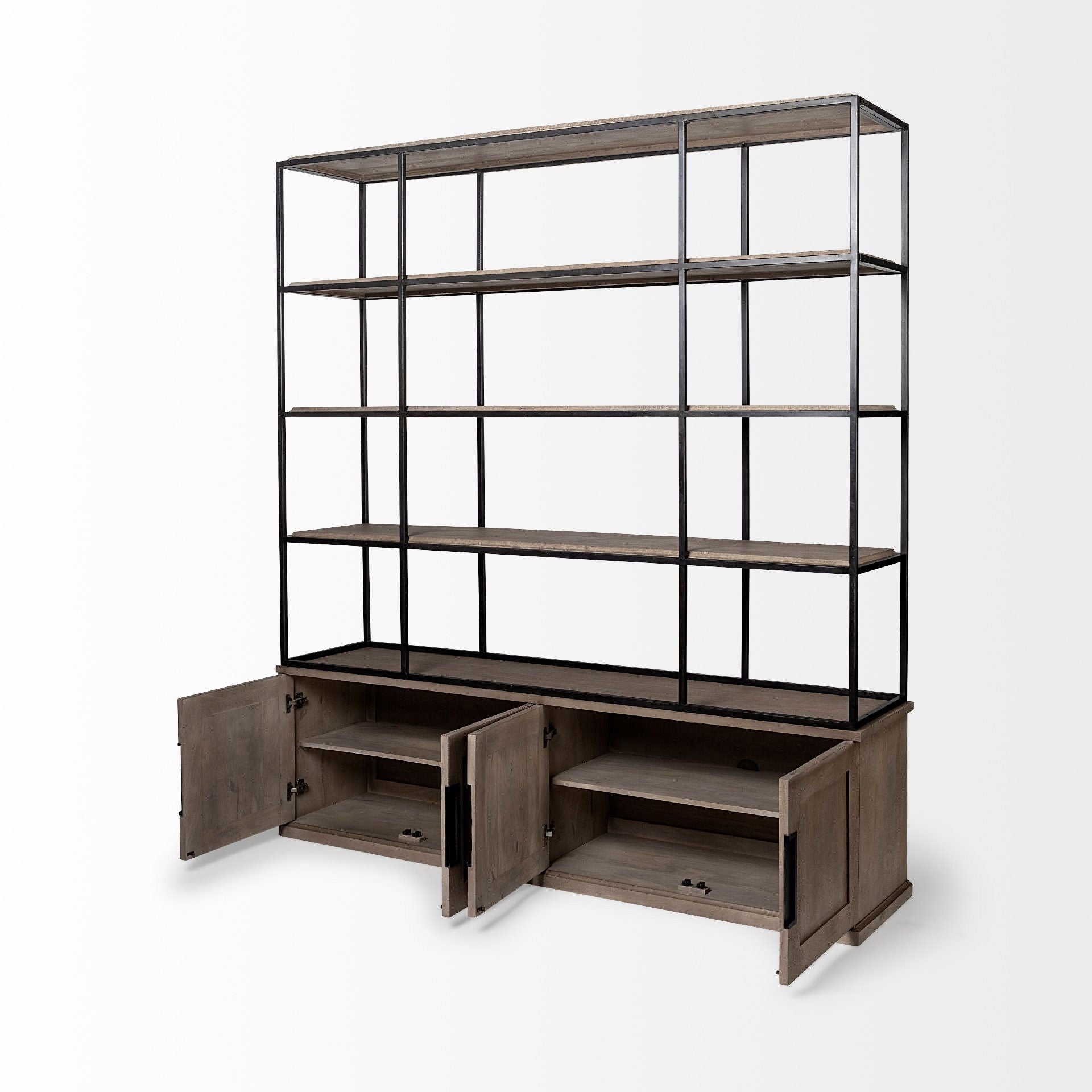 Wood And Iron 3 Shelves Shelving Unit - Light Brown