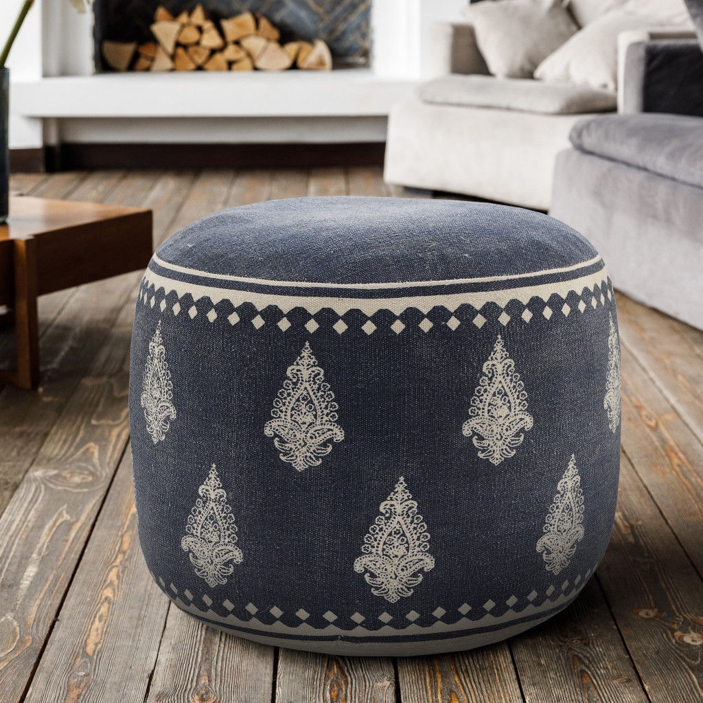 Round Ottoman Cotton - Blue