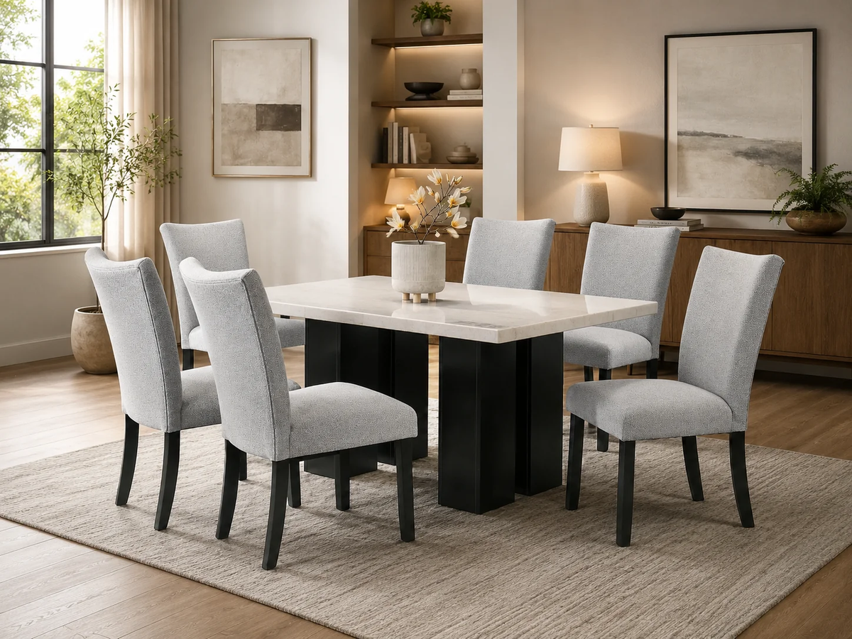 Cream 12-Piece 3-Room Furniture Package with Sectional, Queen Bed & Dining Set